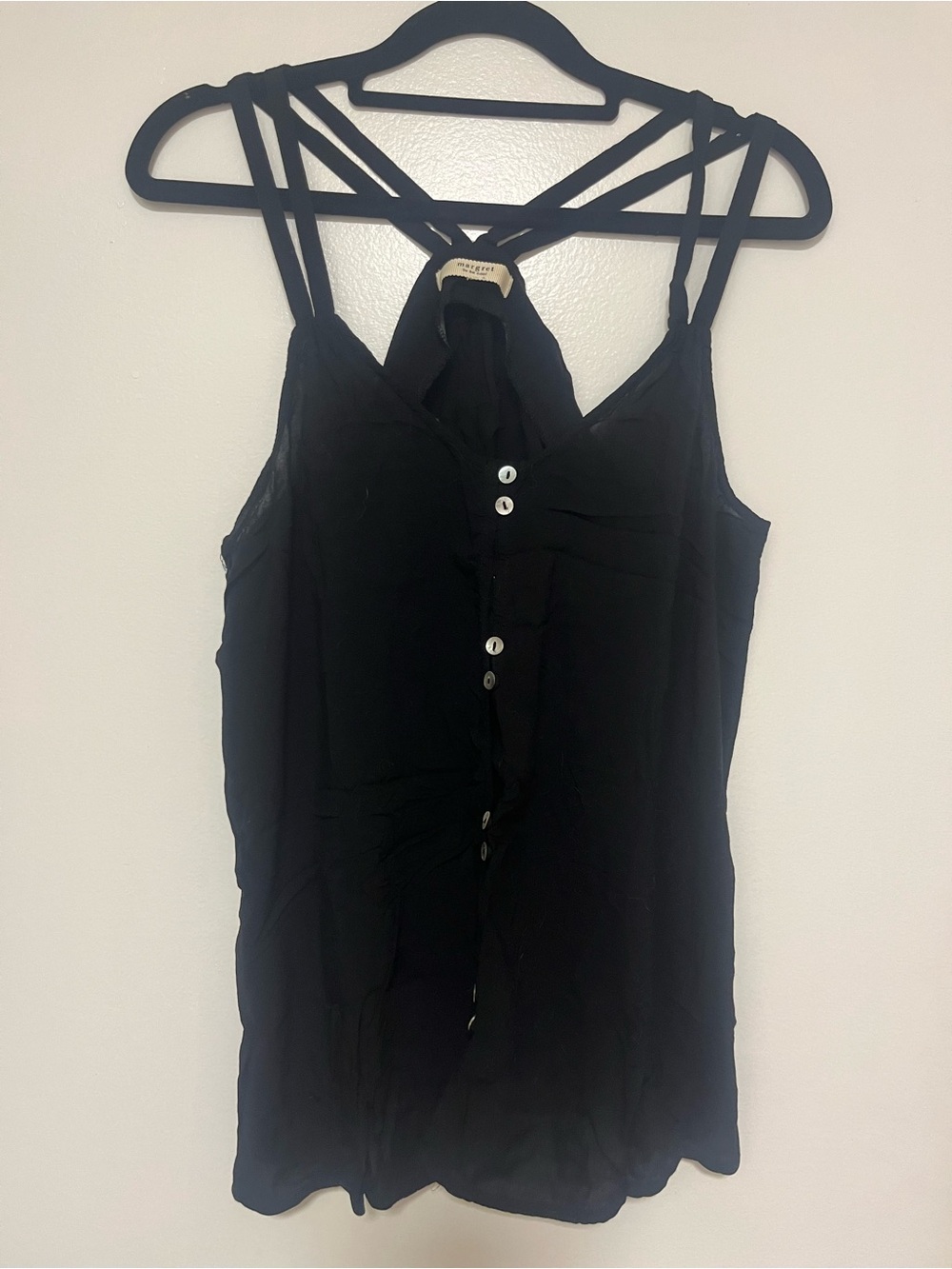 Women’s Strappy Button-Front Black Tank Top